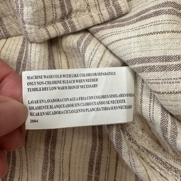 Cappagallo Linen Blend Button Down Shirt Striped Embroidered Short Sleeve Medium - Picture 7 of 10